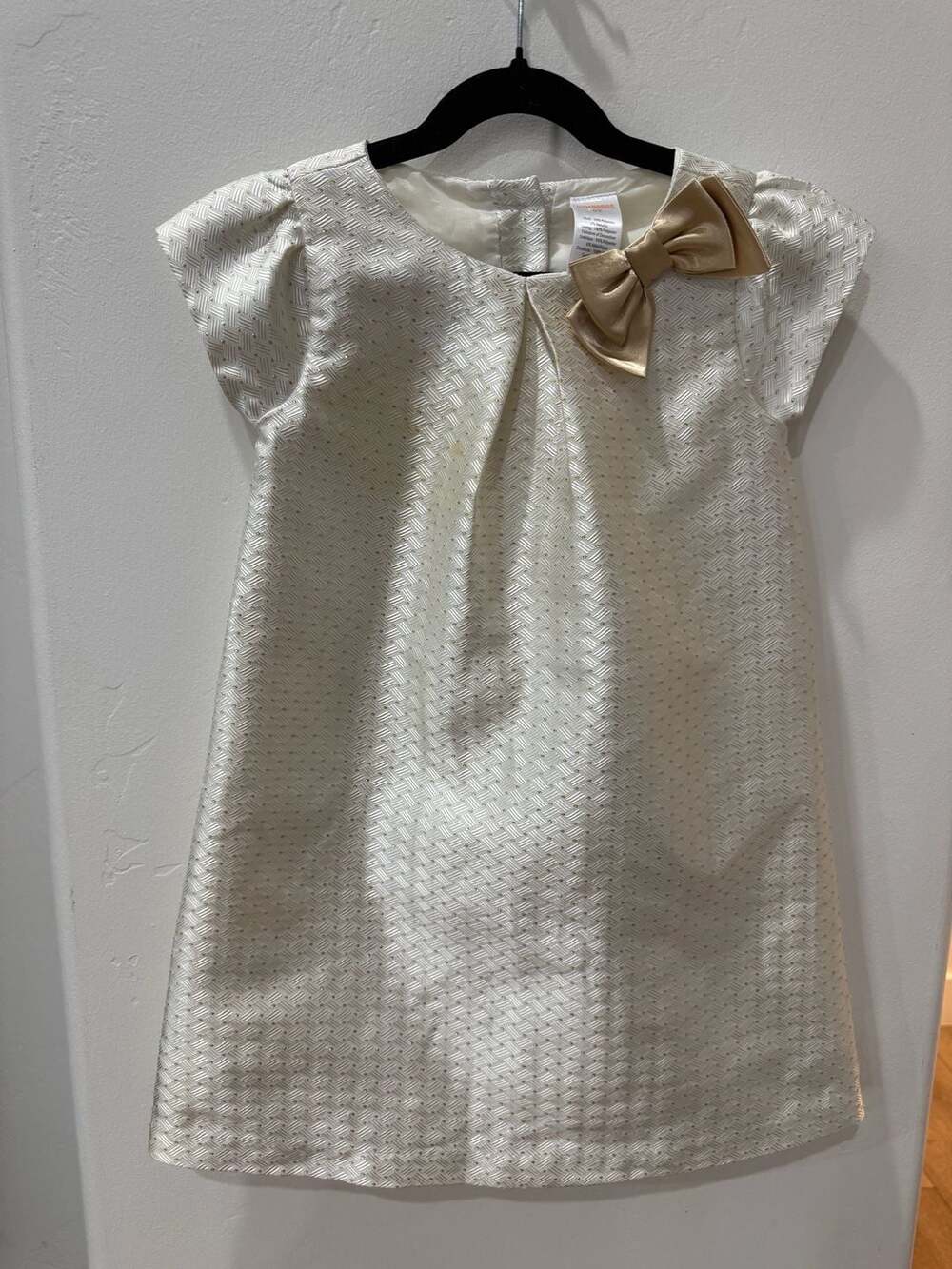 Gymboree White and Gold Shimmer Jacquard Dress with Bow Size 5T